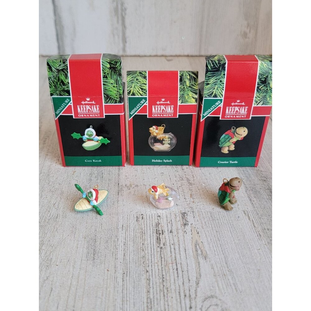 Hallmark miniature turtle fish ornament Xmas set‎